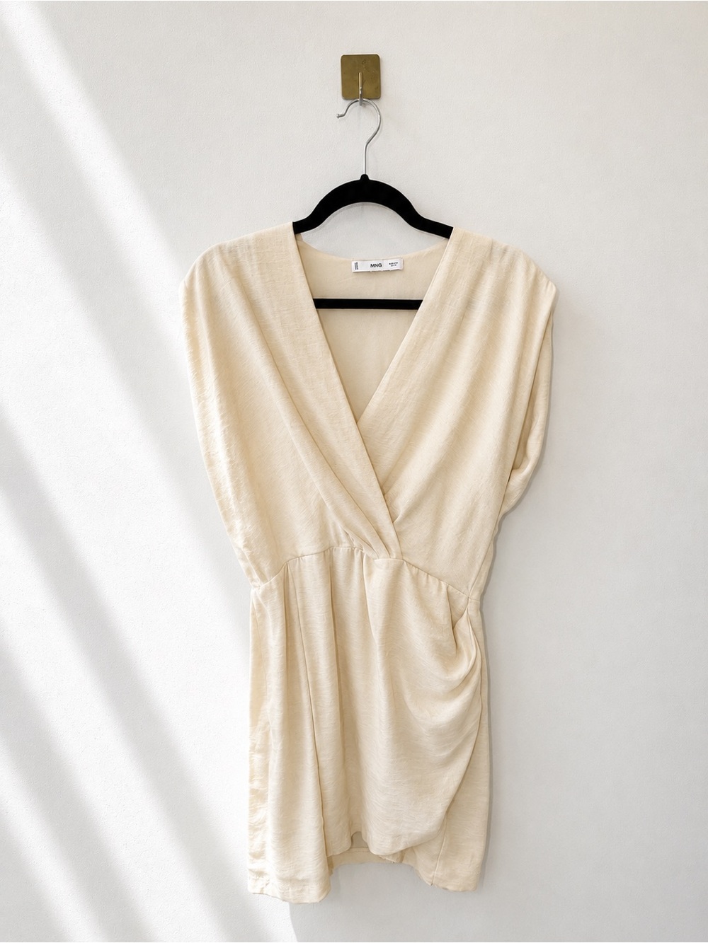 Mango Lyocell Cream Wrap-Front Mini Dress